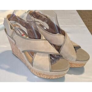 Franco Sarto L-Taylor Womens Tan Slip On Open Toe Cork Wedge Sandals Size 10M